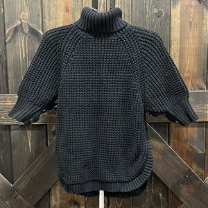 J. Crew Turtleneck Poncho Top Size XS S Black Textured Capsule Layering Chunky